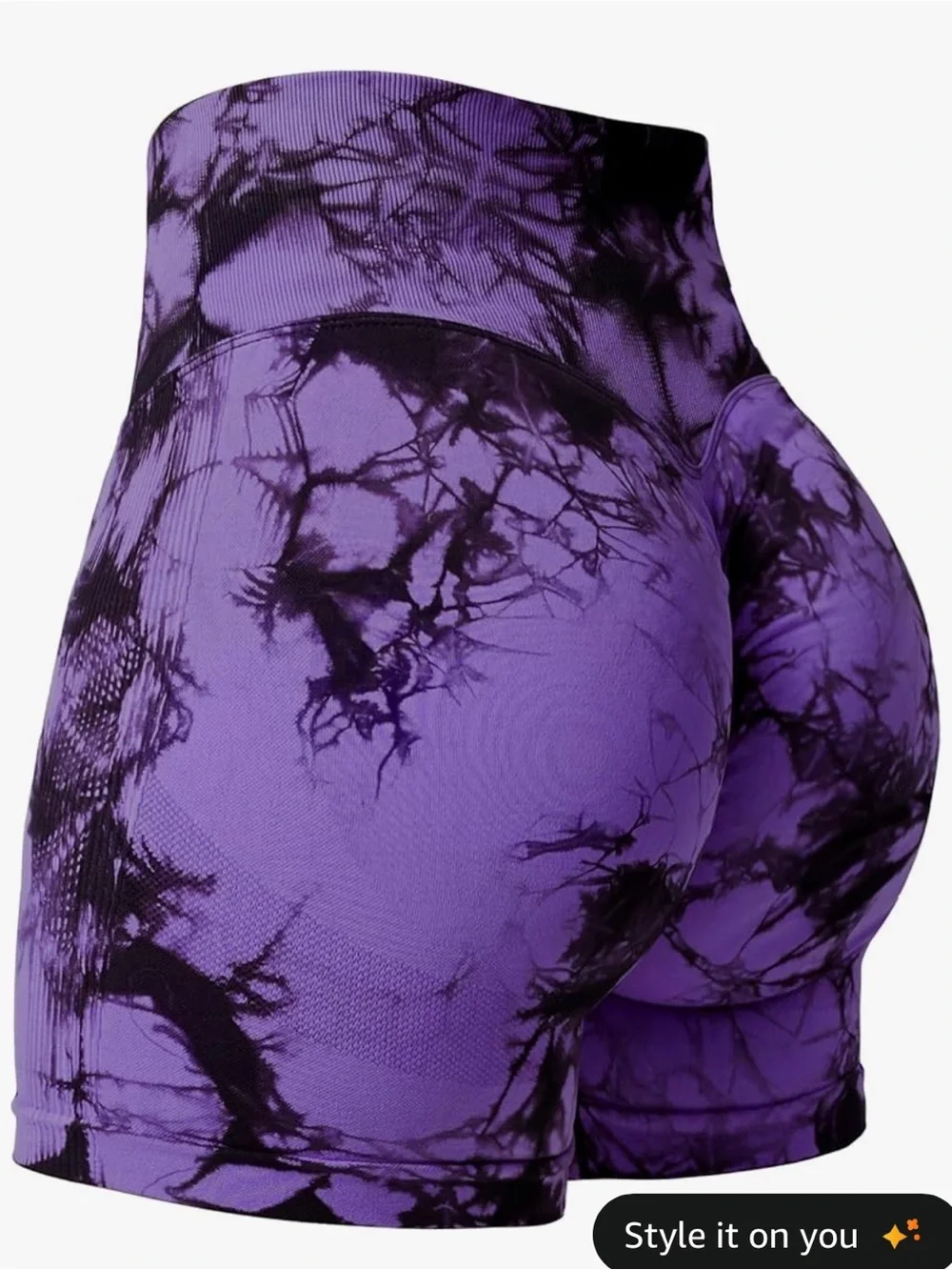 High-Waist Purple Tie-Dye Compression Shorts - Picture 1 of 5
